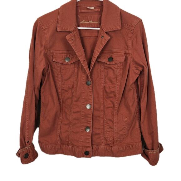 Eddie Bauer Denim Jean Jacket MED Biker Grunge Trucker Punk Retro Rock 80s Rust - Picture 2 of 13